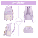 Tanou Mochila Escolar para Niñas de 8-12 Años, 20L, Kawaii, Impermeable, Morado