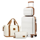 Kono Juego de Equipaje de 4 Piezas, ABS Rígido Ligero, Maleta de Cabina con Cerradura TSA, Incluye Bolsa Fin de Semana y Neceser, Blanco Crema