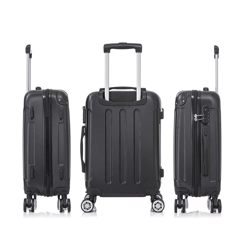 RAYKONG Maleta de Cabina ABS, 55x40x20 cm (40L), con 4 Ruedas Dobles 360°, Negra