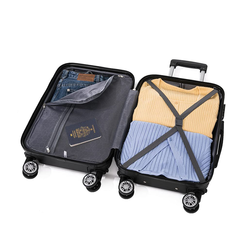 RAYKONG Maleta de Cabina ABS, 55x40x20 cm (40L), con 4 Ruedas Dobles 360°, Negra