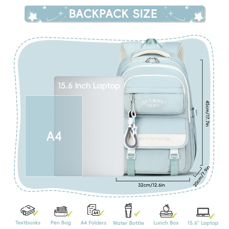 Tanou Mochila Escolar Grande para Adolescentes y Niñas, Impermeable, de Nylon, Azul