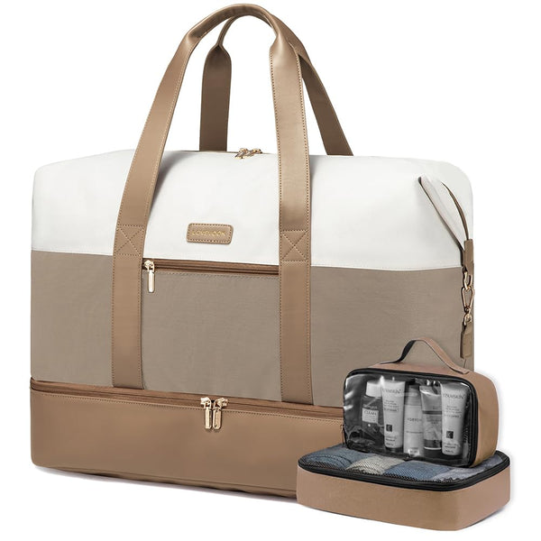 LOVEVOOK Bolsa de Viaje Grande para Mujer, Fin de Semana, 50x38x25 cm, Beige Caqui