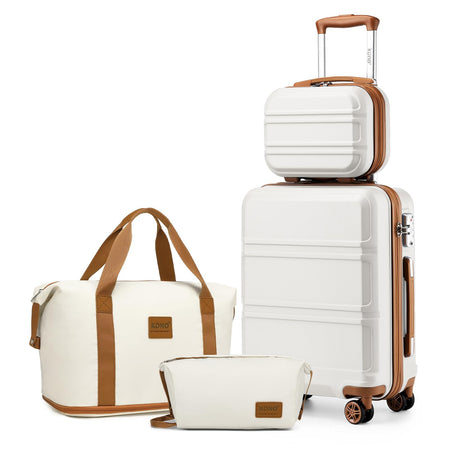 Kono Juego de Equipaje de 4 Piezas, ABS Rígido Ligero, Maleta de Cabina con Cerradura TSA, Incluye Bolsa Fin de Semana y Neceser, Blanco Crema