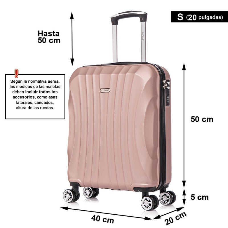 RAYKONG Maleta de Cabina ABS 55x40x20cm, Ligera, 20 Pulgadas, Rosa Dorada