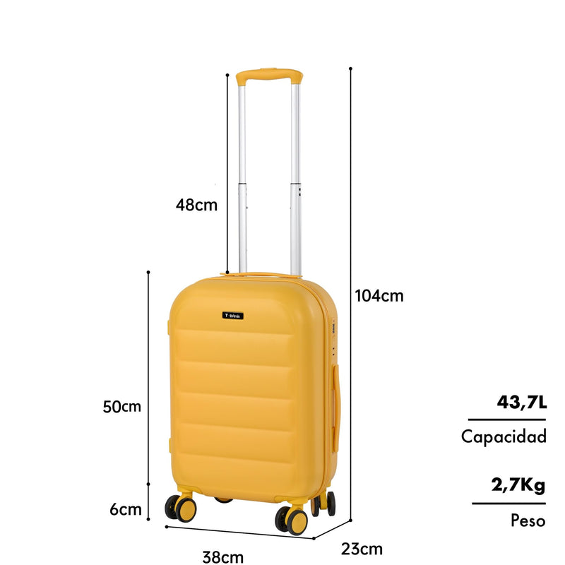 Maleta de Cabina ABS Semirrígida, 57x37x23 cm, con 4 Ruedas Dobles 360º y Candado TSA, Amarilla