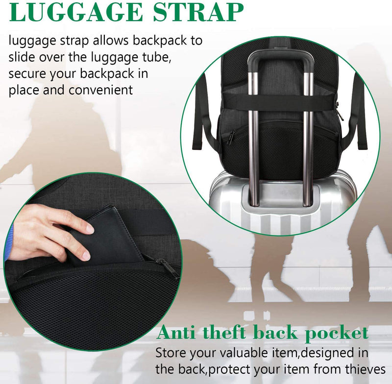 MATEIN Mochila para Portátil de 15.6 Pulgadas, Antirrobo, Impermeable, con Puerto USB, para Hombre, Negro