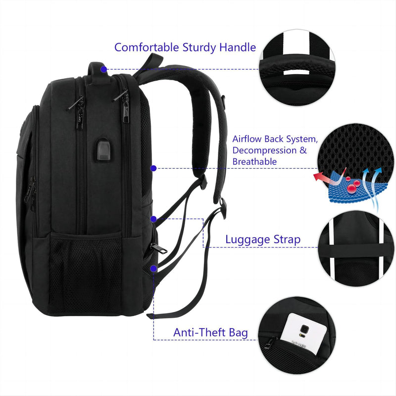 MATEIN Mochila para Portátil de 15.6 Pulgadas, Antirrobo, Impermeable, con Puerto USB, para Hombre, Negro