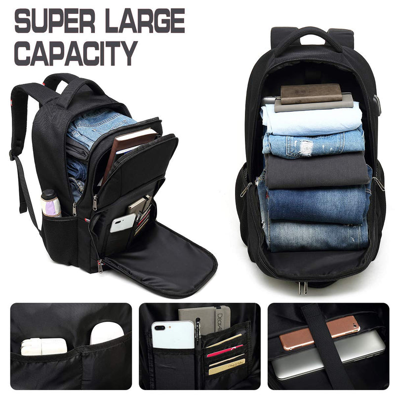 Mochila Antirrobo para Portátil de 17.3 Pulgadas, Impermeable, con Puerto USB, para Hombre, Negro