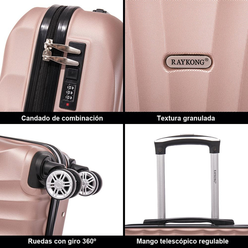 RAYKONG Maleta de Cabina ABS 55x40x20cm, Ligera, 20 Pulgadas, Rosa Dorada
