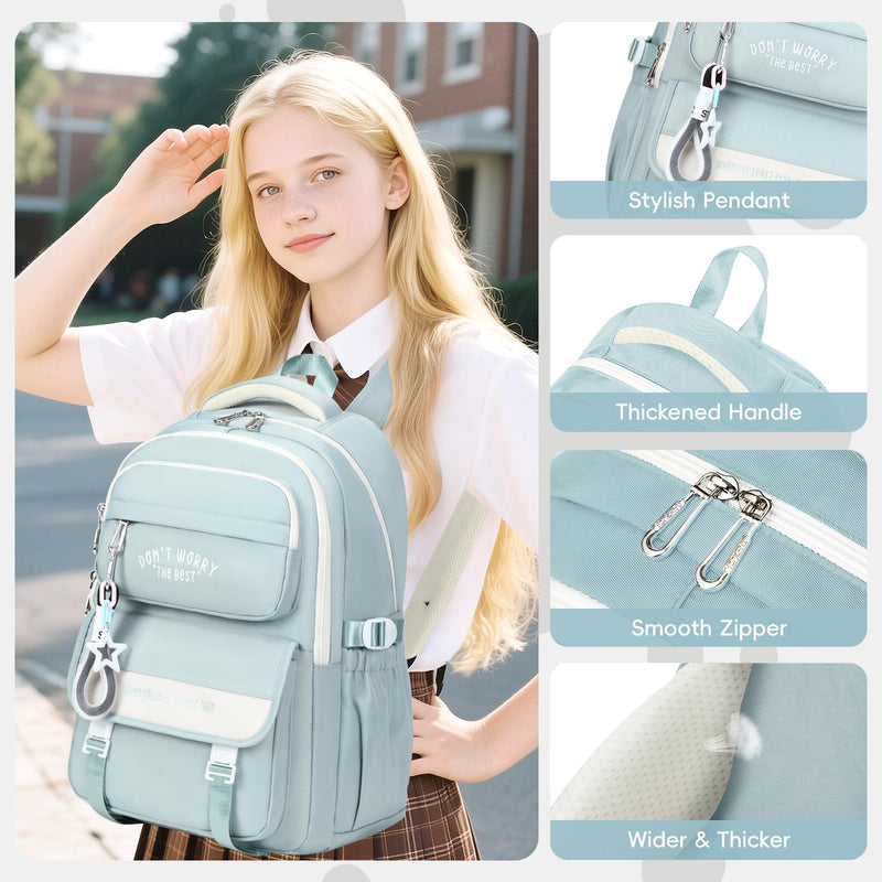 Tanou Mochila Escolar Grande para Adolescentes y Niñas, Impermeable, de Nylon, Azul