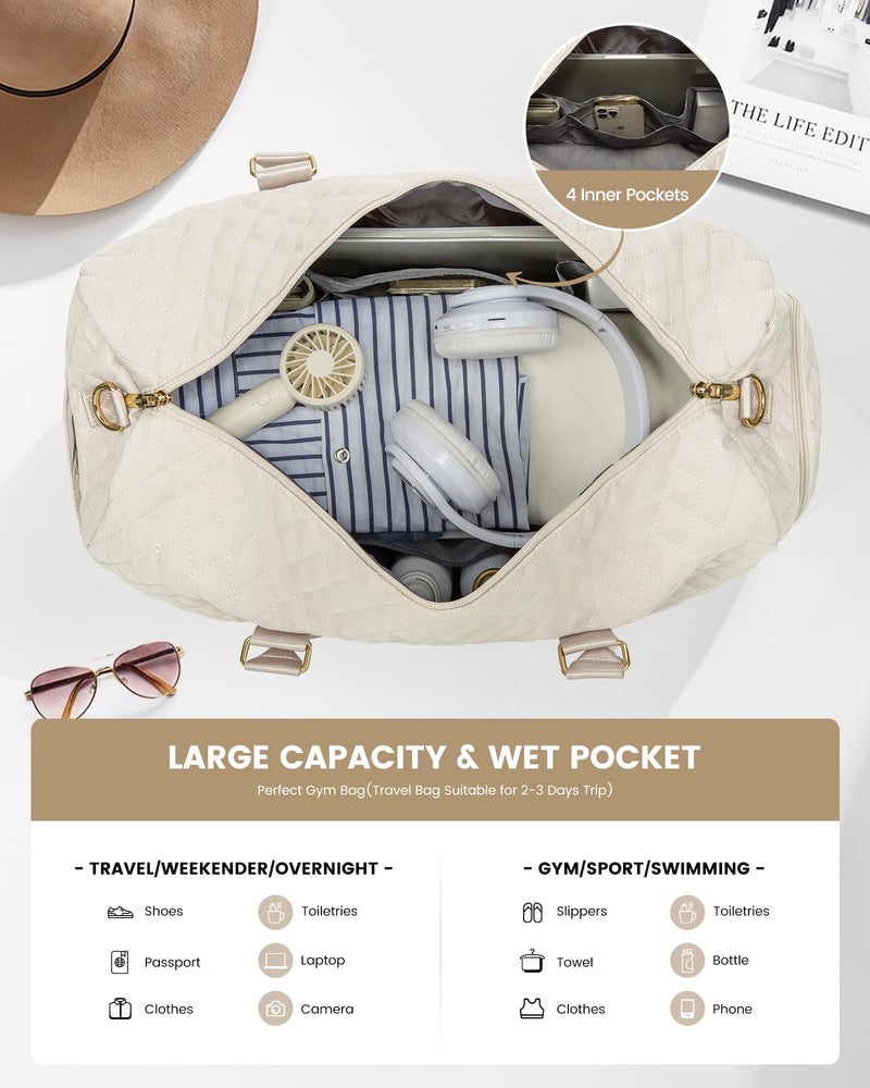 LOVEVOOK Bolsa de Viaje para Mujer, Grande, Impermeable, con Compartimento para Zapatos, Beige