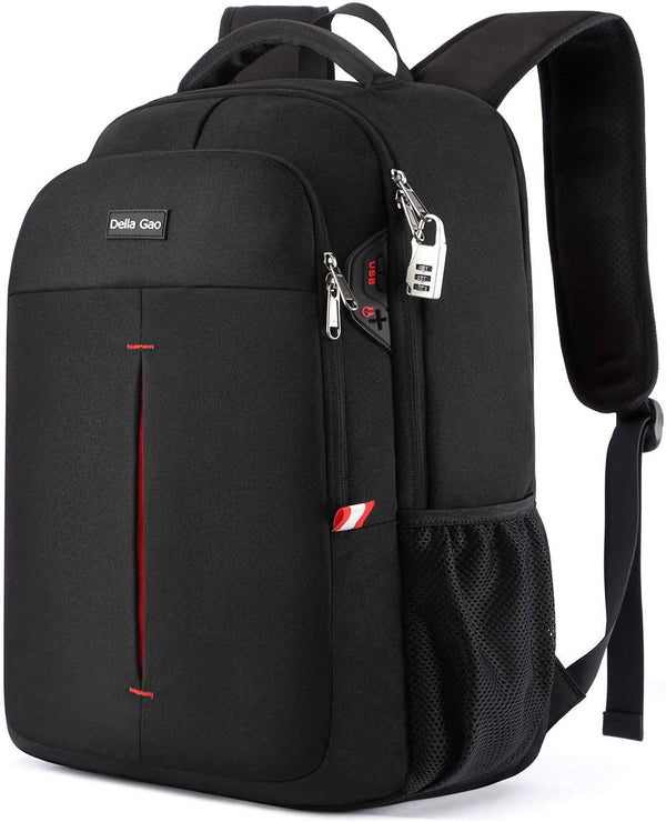 Mochila para portátil de 17.3 pulgadas, antirrobo, impermeable, con puerto USB, para viaje y trabajo, Negra