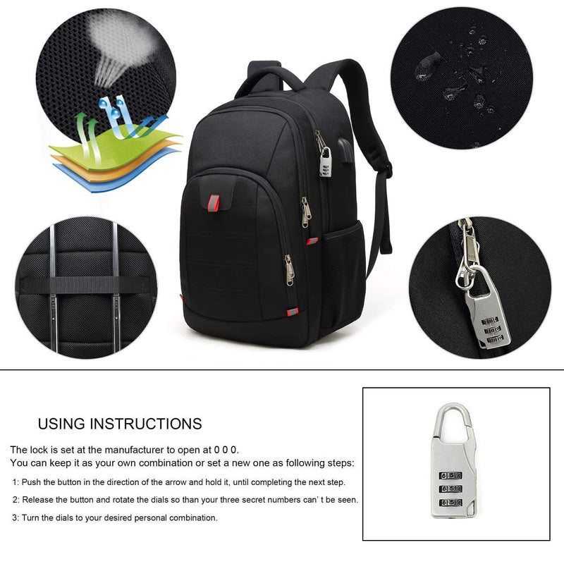 Mochila Antirrobo para Portátil de 17.3 Pulgadas, Impermeable, con Puerto USB, para Hombre, Negro