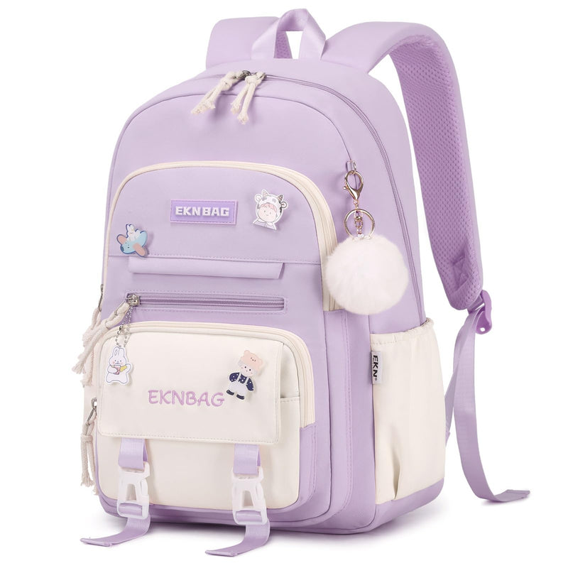 Tanou Mochila Escolar para Niñas de 8-12 Años, 20L, Kawaii, Impermeable, Morado