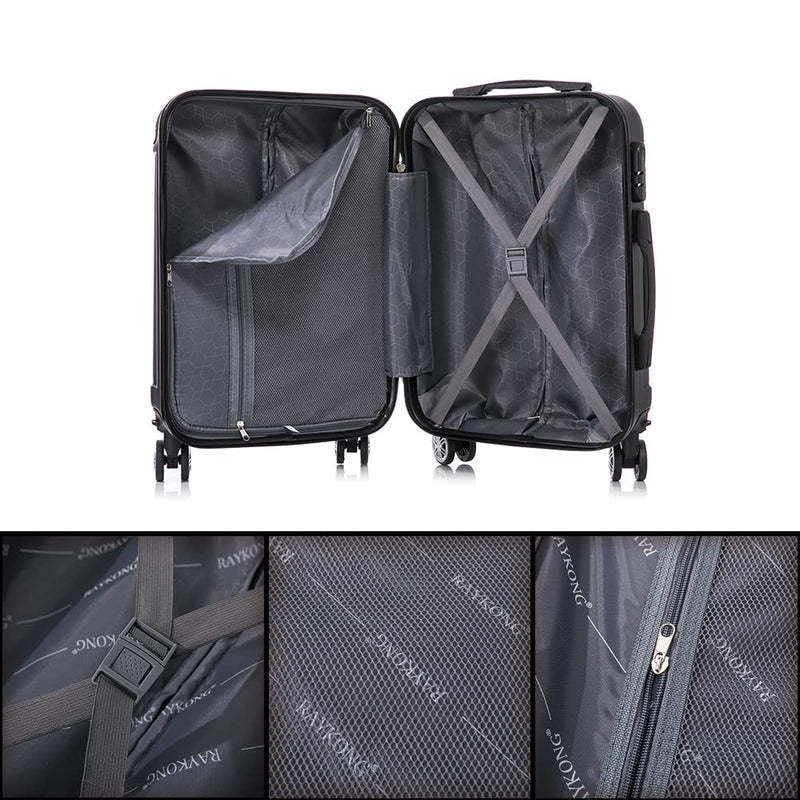 RAYKONG Maleta de Cabina ABS, 55x40x20 cm (40L), con 4 Ruedas Dobles 360°, Negra