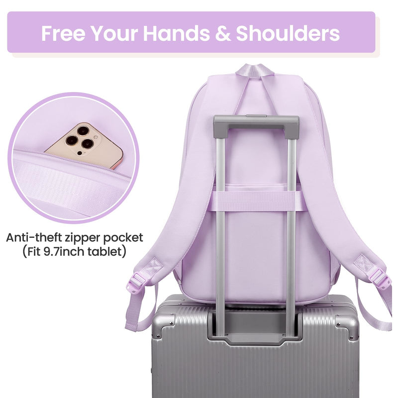 Tanou Mochila Escolar para Niñas de 8-12 Años, 20L, Kawaii, Impermeable, Morado