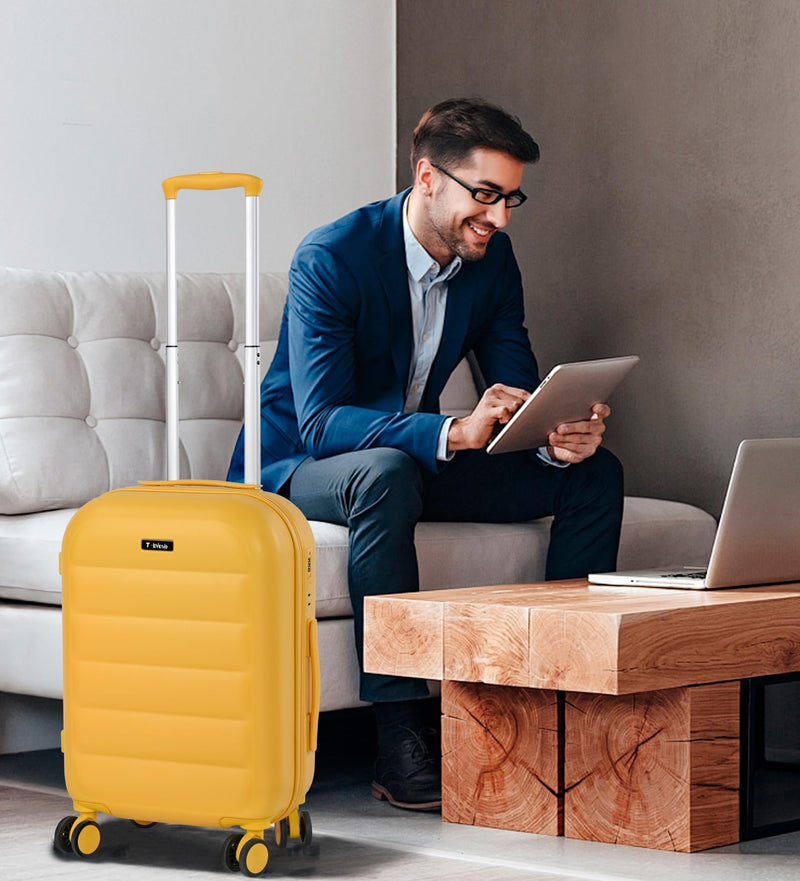 Maleta de Cabina ABS Semirrígida, 57x37x23 cm, con 4 Ruedas Dobles 360º y Candado TSA, Amarilla