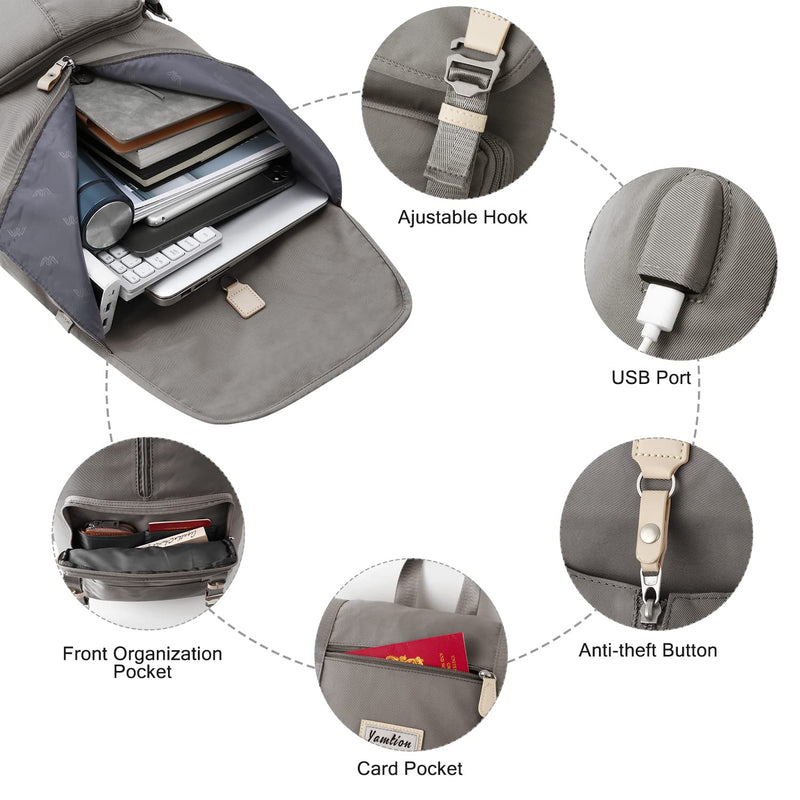 YAMTION Mochila para Portátil de 17", con Puerto USB, Unisex, para Universidad, Gris