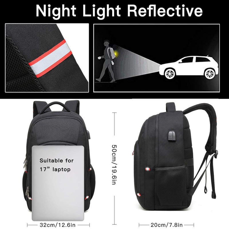 Mochila Antirrobo para Portátil de 17.3 Pulgadas, Impermeable, con Puerto USB, para Hombre, Negro