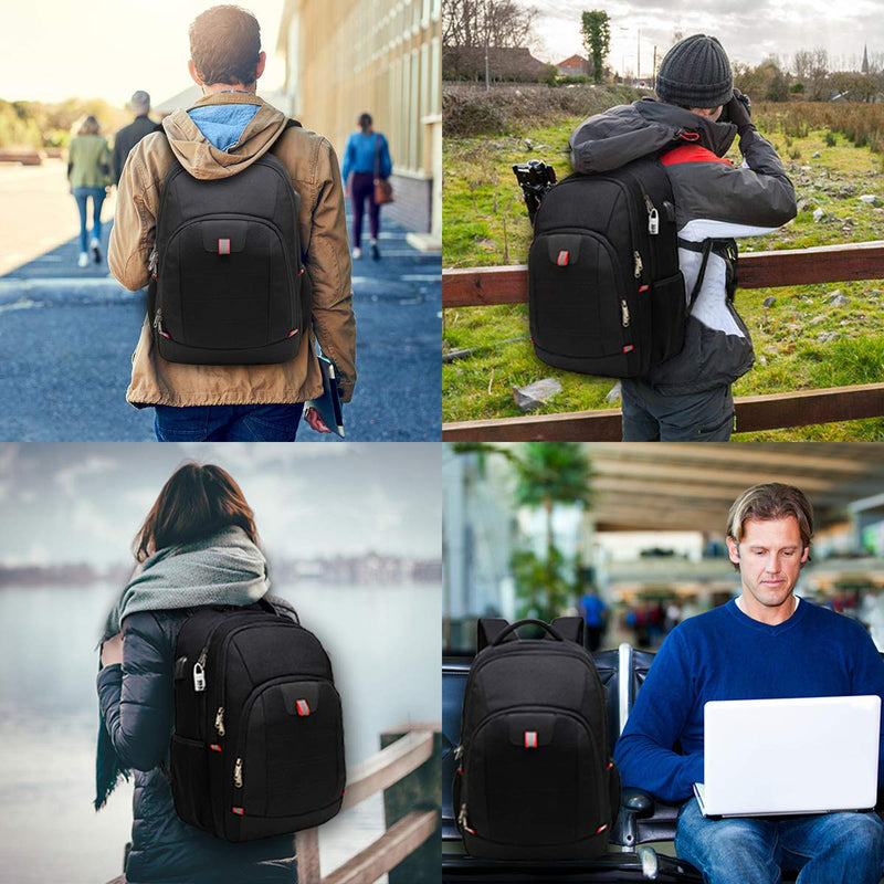Mochila Antirrobo para Portátil de 17.3 Pulgadas, Impermeable, con Puerto USB, para Hombre, Negro