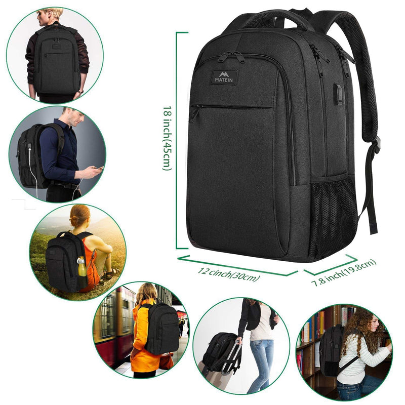 MATEIN Mochila para Portátil de 15.6 Pulgadas, Antirrobo, Impermeable, con Puerto USB, para Hombre, Negro