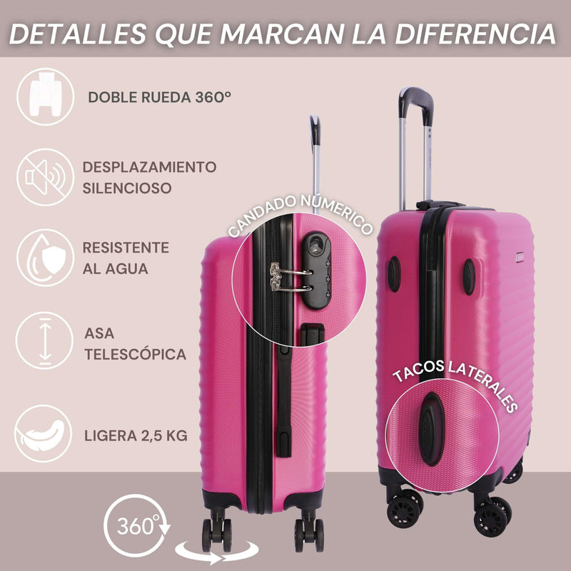 DON ALGODON Maleta de Cabina 55x40x20 cm, apta para Ryanair, con 4 Ruedas 360º y Candado, Rosa