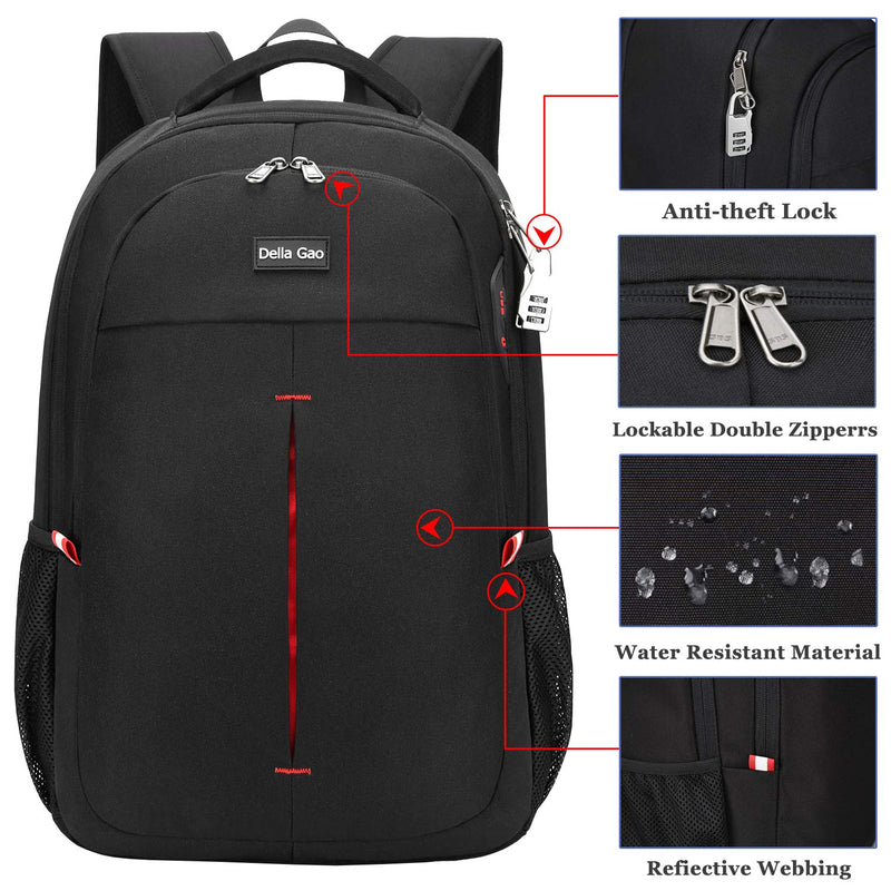 Mochila para portátil de 17.3 pulgadas, antirrobo, impermeable, con puerto USB, para viaje y trabajo, Negra