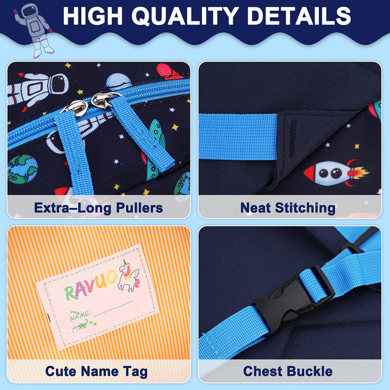RAVUO Mochila Escolar para Niños de 4-6 Años, Impermeable, con Correa de Pecho, Diseño Astronauta