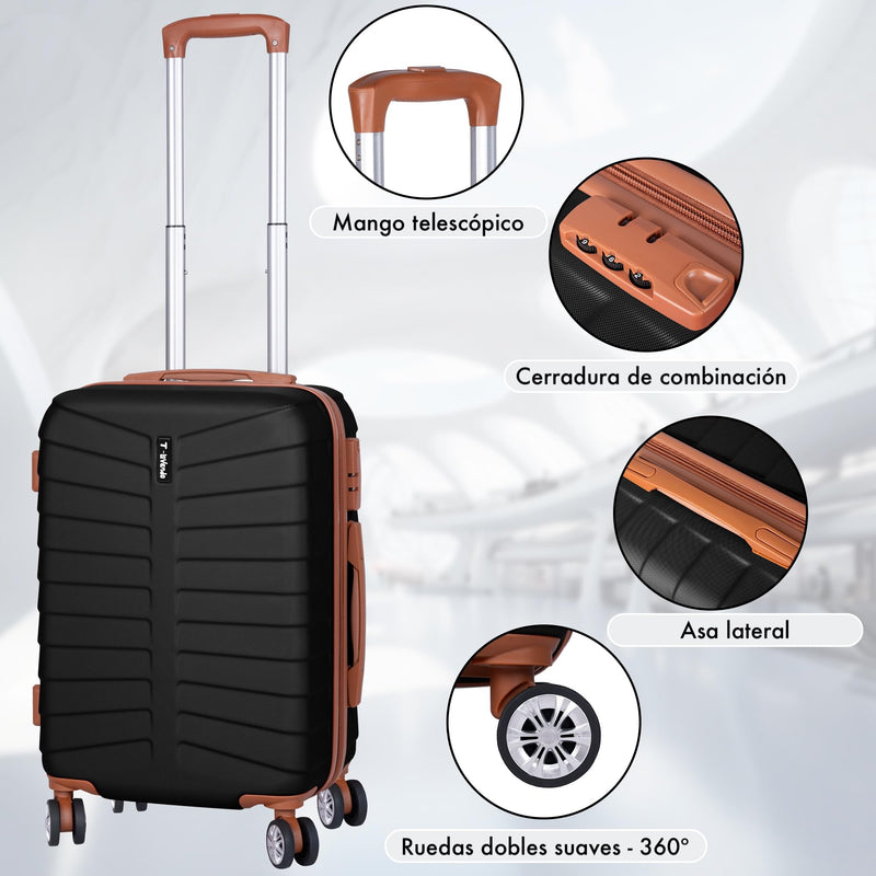 Juego de 3 Maletas de Viaje, Rígidas de ABS, con 4 Ruedas 360º y Candado, para Cabina, Mediana y Grande