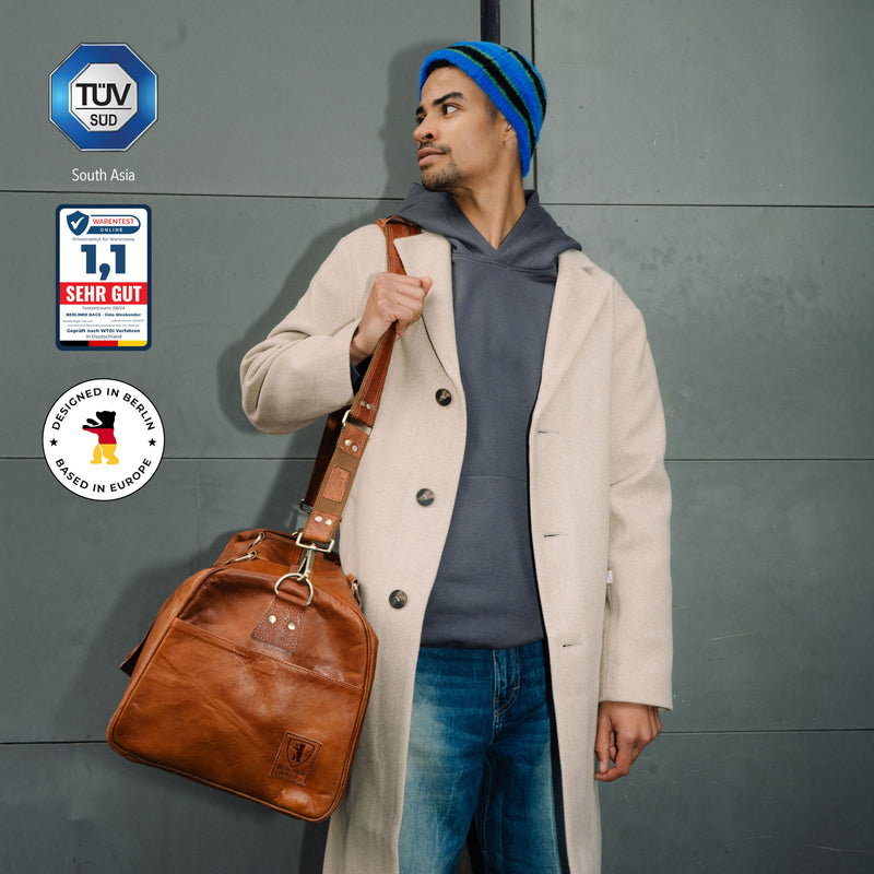 Berliner Bags Oslo Bolso de Viaje de Cuero, Vintage, Unisex, Marrón