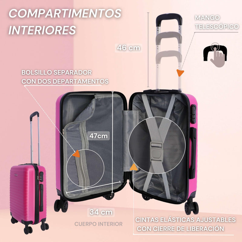 DON ALGODON Maleta de Cabina 55x40x20 cm, apta para Ryanair, con 4 Ruedas 360º y Candado, Rosa